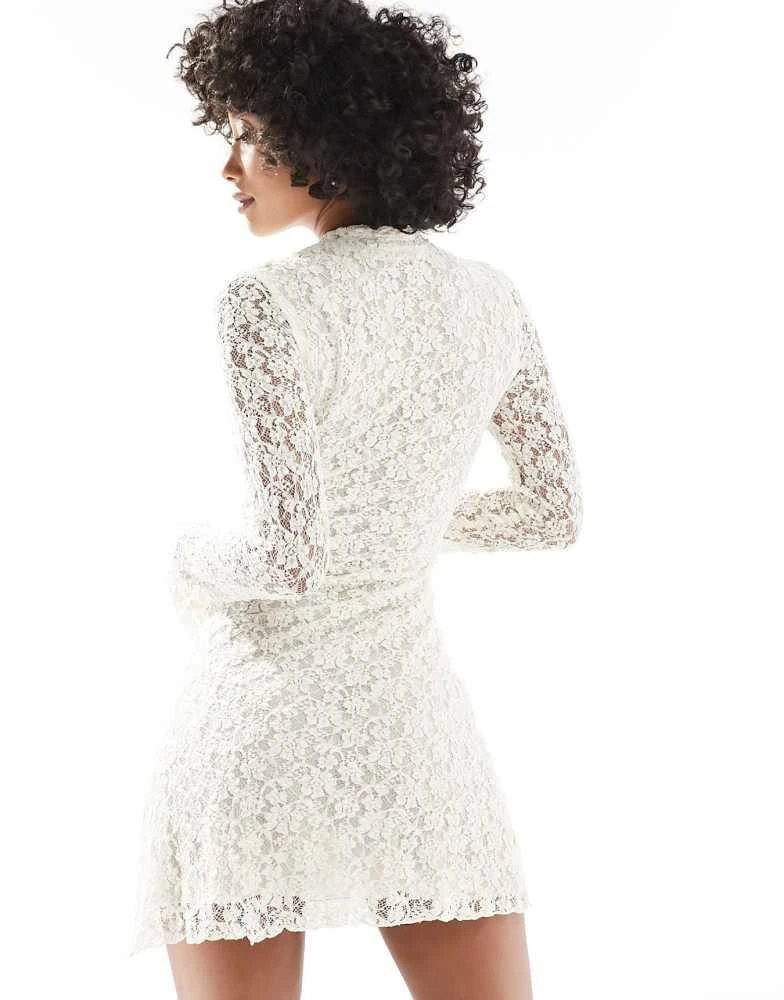fitted lace wedding dress Cream Floral Lace Long Sleeve Mini Dress