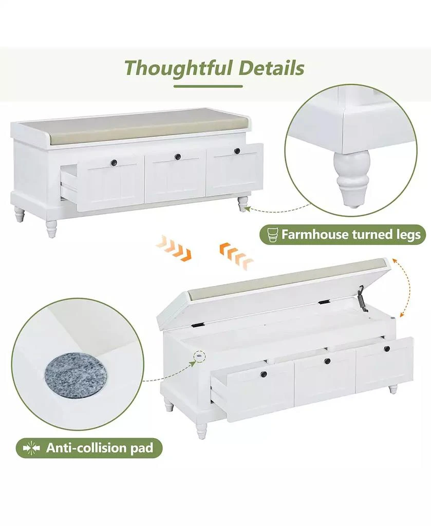 RAINSKEN Shoe Bench - Fluted Entryway Storage Bench with Cushion, 3 Drawers and Hidden Compartment for Hallway, Living Room 2