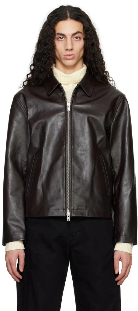 Dunst Brown Calf Skin Collared Leather Jacket 1