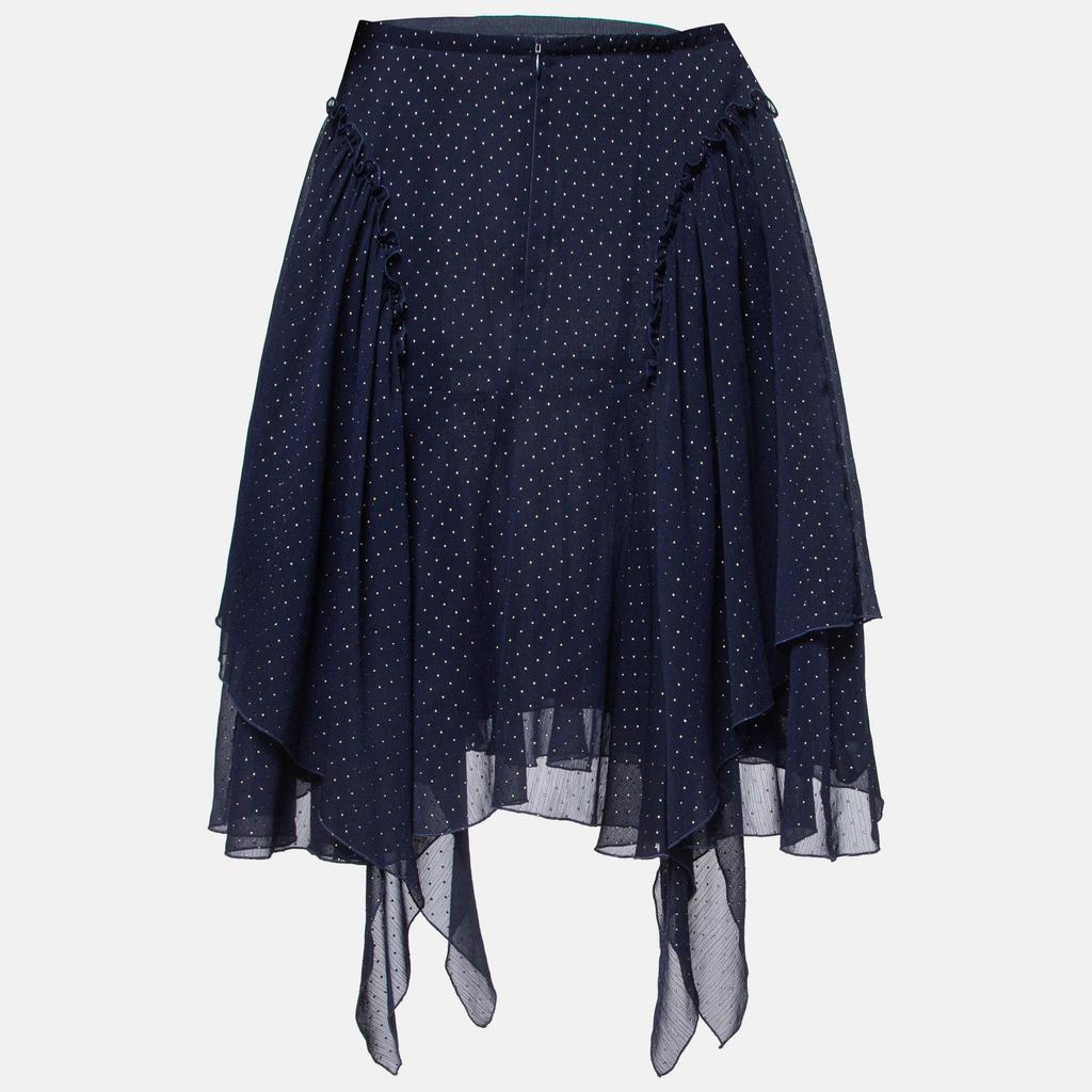 See by Chloe See by Chloe Navy Blue Dotted Chiffon Ruffled Skirt L