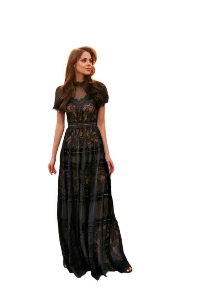 TRUEDAMES Dylan And Davids Full-Length Lace Formal Gown Black Evening Dress