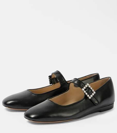 Le Monde beryl Pearl-embellished leather Mary Jane flats 4