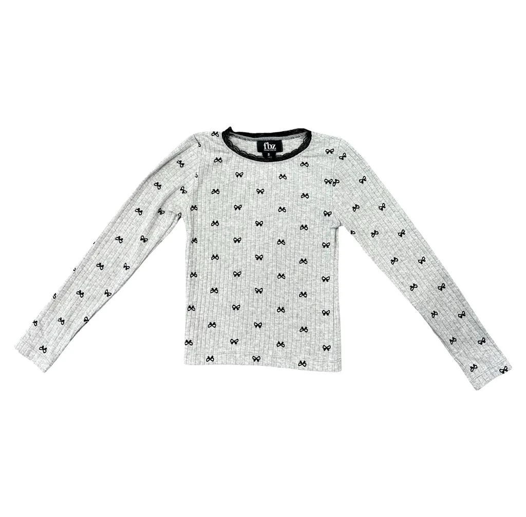 flowers by zoe Flowers By Zoe - Girl
s Ribbed With Bows Lace Trim Lounge Set 2