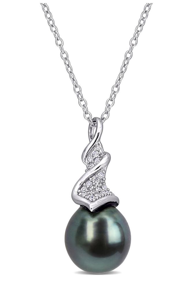 DELMAR Diamond & Black Tahitian Cultured Pearl Twist Drop Pendant - 0.09ct.