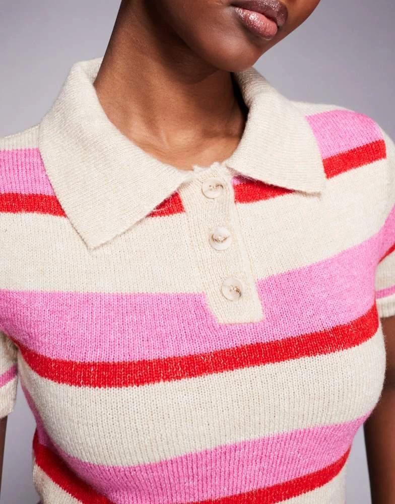 River Island River Island striped knitted polo in pink 2