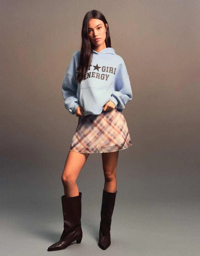 Bershka Bershka Printed hoodie in light yellow