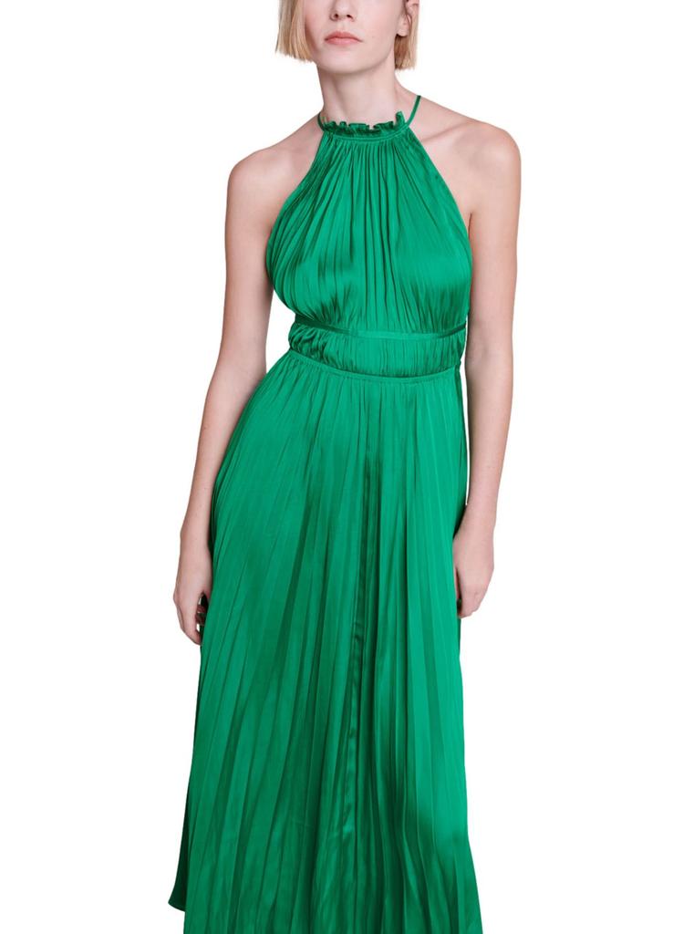 MAJE Pleated satin maxi dress