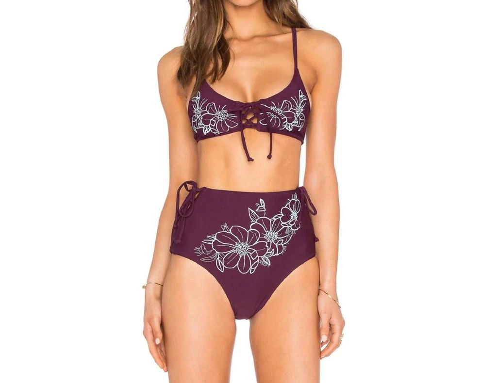 Somedays Lovin REHA LACE UP FRONT EMBROIDERED BIKINI TOP 1