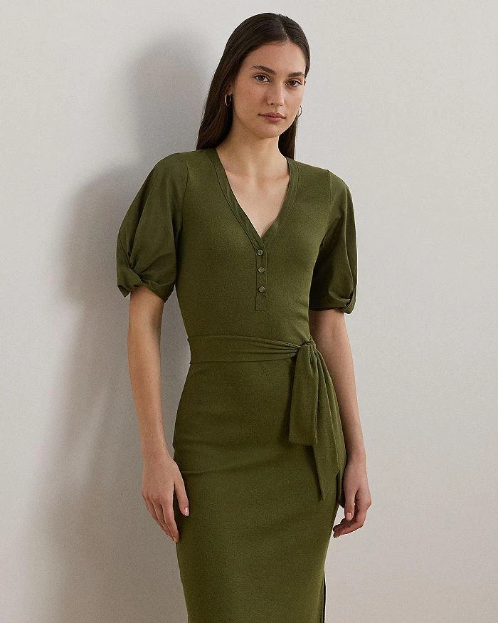 Belted Rib Knit Puff Sleeve Dress  On Sale Now with Up to 63% Off |  Discover Exclusive Deals & Savings at BeyondStyle  Authentic Ralph Lauren  women|dress with Limited-Time Discounts, Free