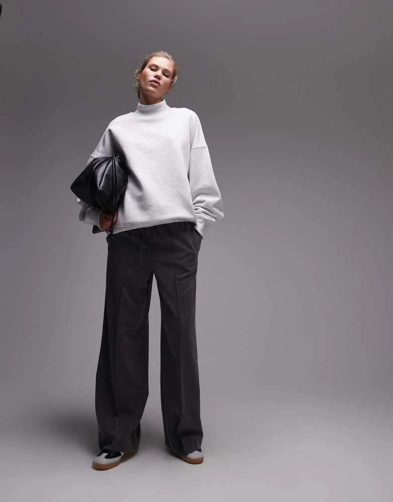 Topshop Topshop premium funnel neck sweat in grey marl 4