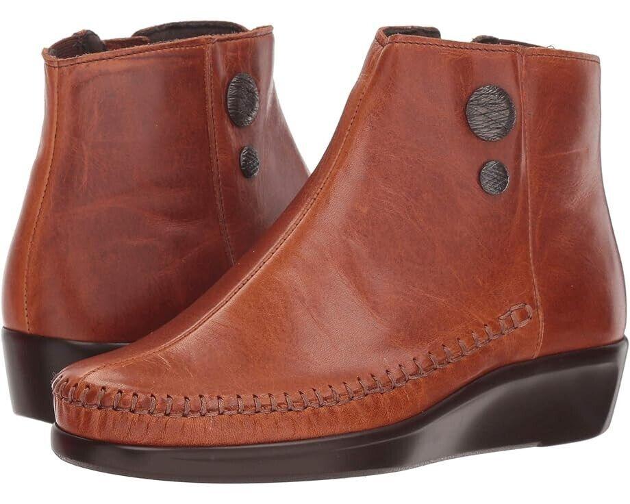 SAS Sas Jade Bootie Women's 7.5 Brown Leather Side Zip Round Toe Ankle Boots ZPO1664 (Brown,7.5)