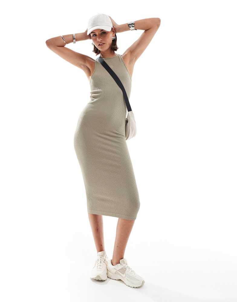 HERA Hera ribbed base racer midi dress in grey green