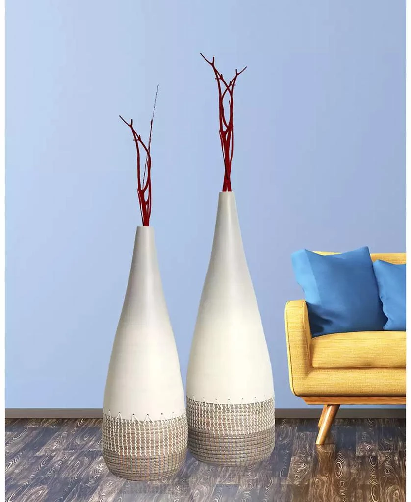 Uniquewise Spun Bamboo and Coiled Seagrass Patterned Vase, Set of 2 6