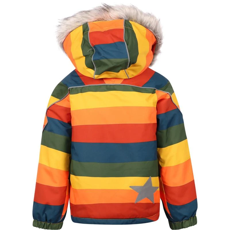 MOLO Rainbow stripes ski jacket with hood fur trim 2