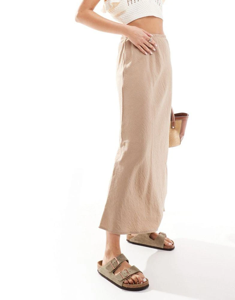New Look New Look textured midi skirt in stone 1