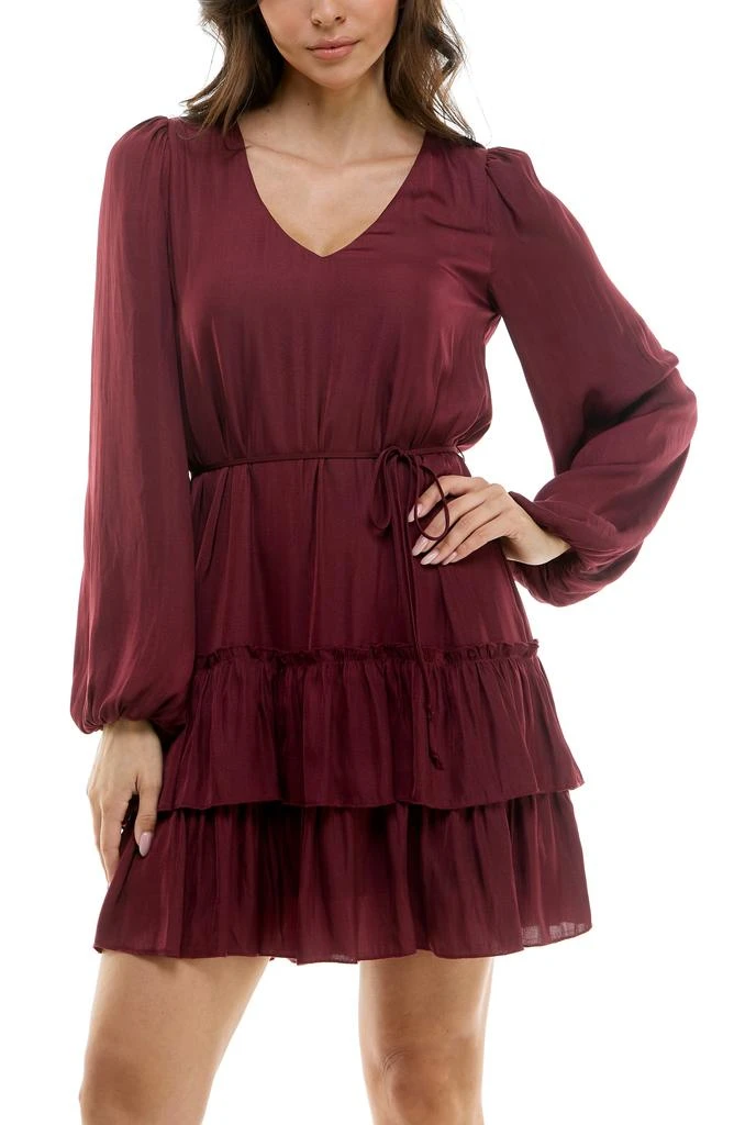 Socialite Tiered Long Sleeve Satin Dress 4