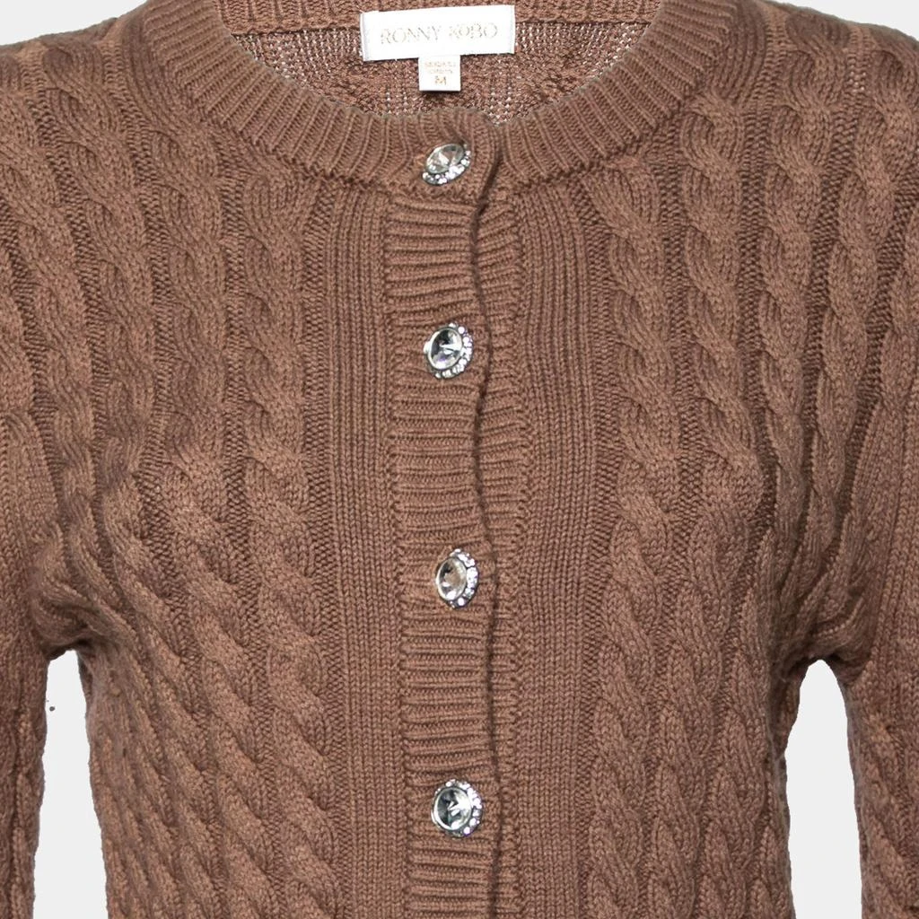 Ronny Kobo Ronny Kobo Brown Cable Knit Wool Cropped Cardigan M 3
