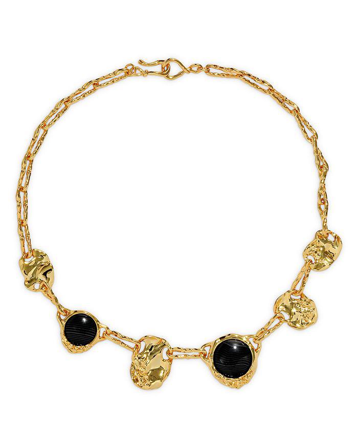 Alexis Bittar Brut Stone & Hammered Disc Collar Necklace in 14K Gold Plated, 17"