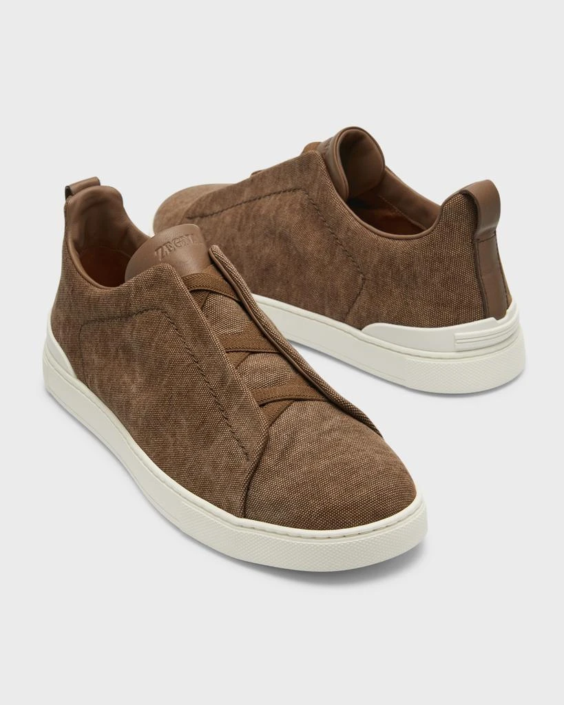 Zegna Men's Triple Stitch Canvas Slip-On Sneakers 9