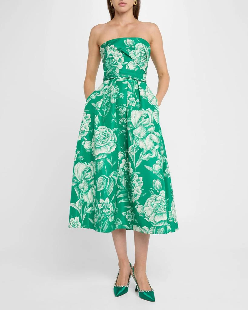 Monique Lhuillier Toile-Print Strapless Tea-Length Dress 4