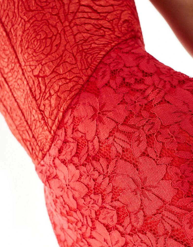 Rare Rare London strappy corset lace midi dress in red 2