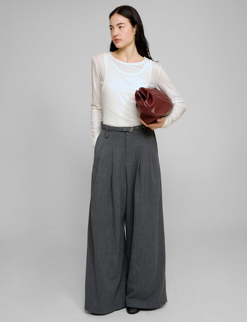 Pixie Market Smocking Grey Belted Wide Leg Pants