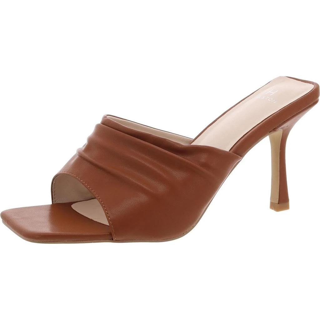 H Halston Luanda Womens Leather Square Toe Slide Sandals 1