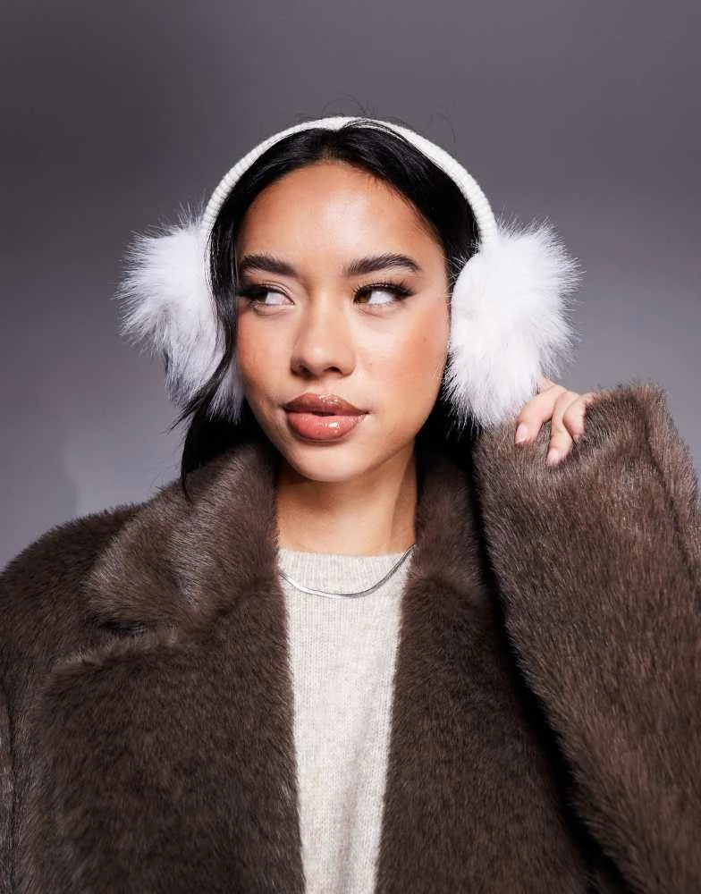 ASOS 4505 Ski faux fur ear muffs in white 3