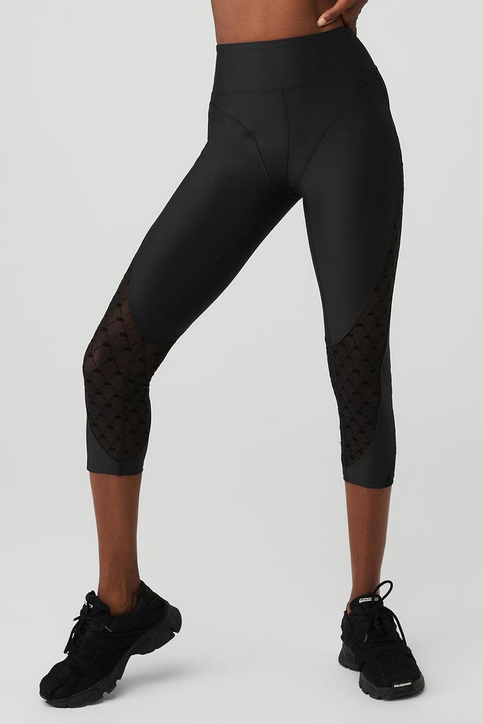 Alo Airlift Mesh High-Waist Celeste Capri - Black - Pants