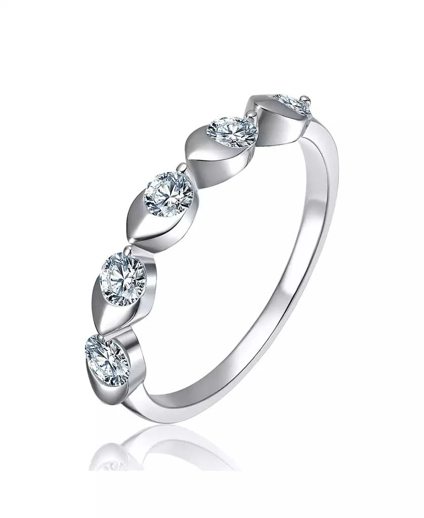 Genevive Sterling Silver White Gold Plated with Clear Cubic Zirconia Swirl Ring