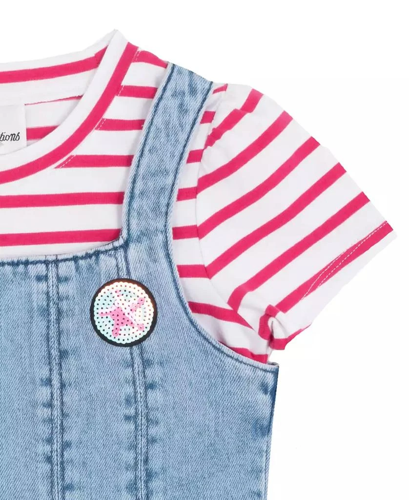 Rare Editions Toddler and Little Girls 2-Piece Stripe T-Shirt and Denim Jumper Dress Set 3