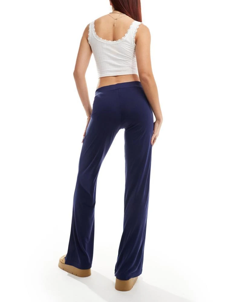Monki Monki super soft low waist straight leg baggy jersey trousers in navy 3