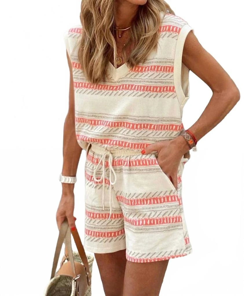 Liam 
Company Staylee Striped Print Set In Baige