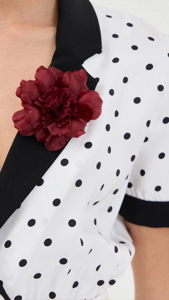 Rodarte White And Black Polka Dot Silk Twill Dress With Belt And Flower 5