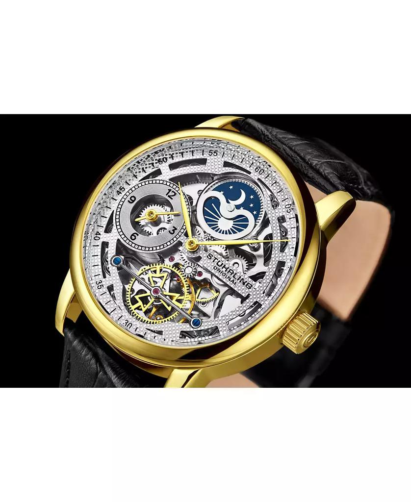 Stuhrling Men's Black Leather Strap Watch 49mm