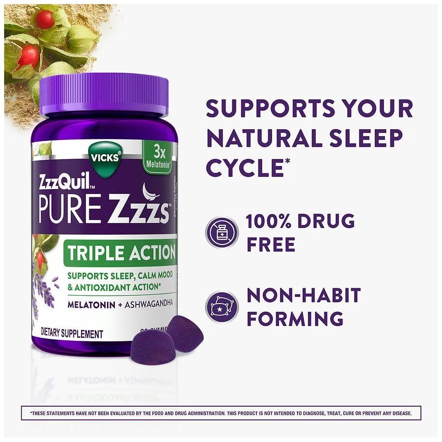 PURE Zzzs Triple Action Melatonin Gummies, Sleep Aid with Ashwagandha for Adults Blackberry Vanilla 3