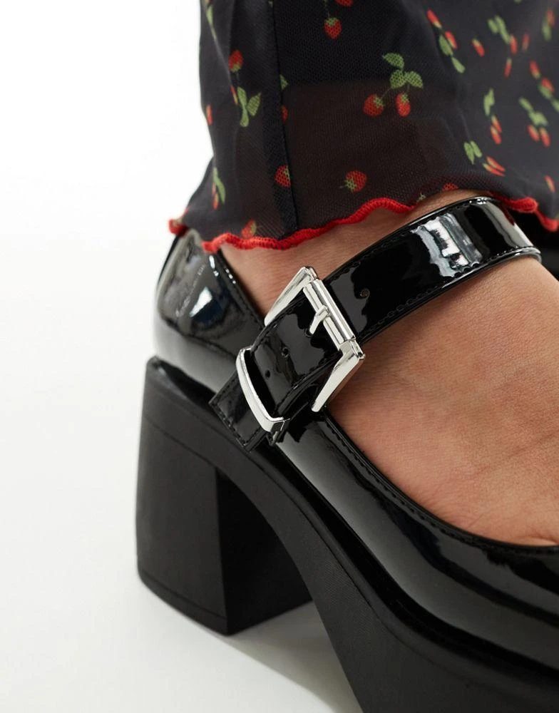 ASOS ASOS DESIGN Wide Fit Sebastian chunky mary jane heeled shoes in black patent 2