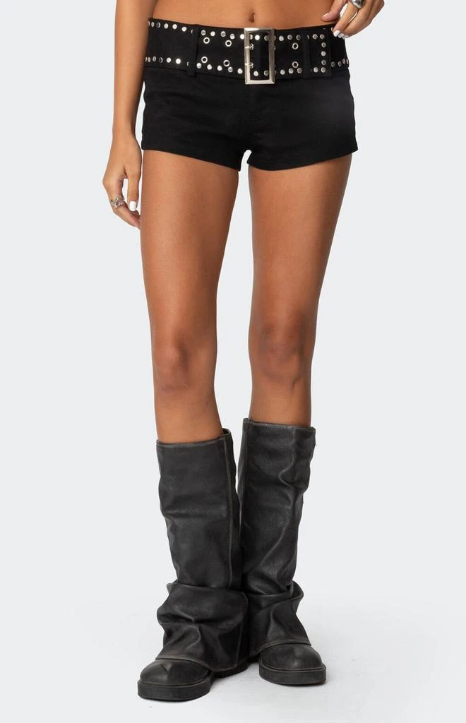 Edikted Studded Belt Denim Micro Shorts 2