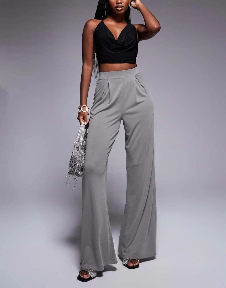 ASOS ASOS DESIGN soft handle pleated wide leg trousers in slate grey 1