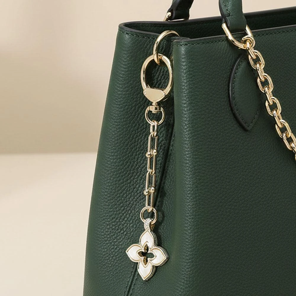 FASHNZFAB 14K Gold Plated Mother of Pearl Flower Charm Drop Keychain Bag Charm