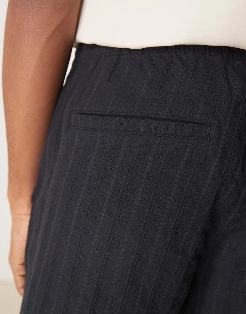 Abercrombie & Fitch Abercrombie & Fitch 6 inch textured linen drawstring shorts in black 3