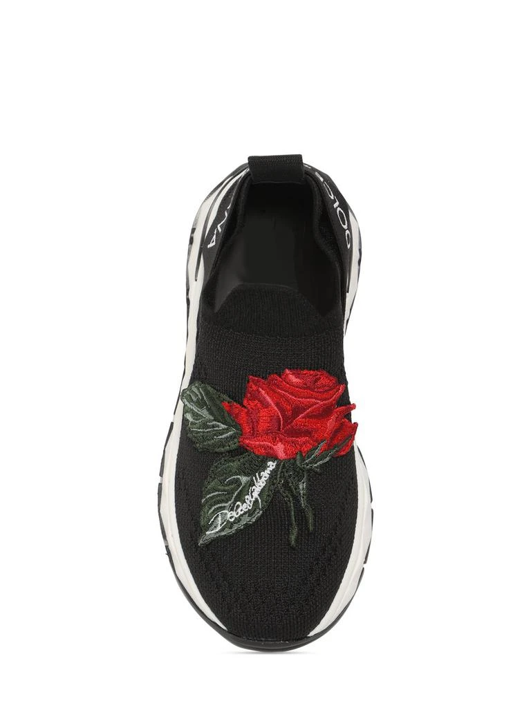 DOLCE & GABBANA Rose Knit Slip-on Sneakers W/logo 1