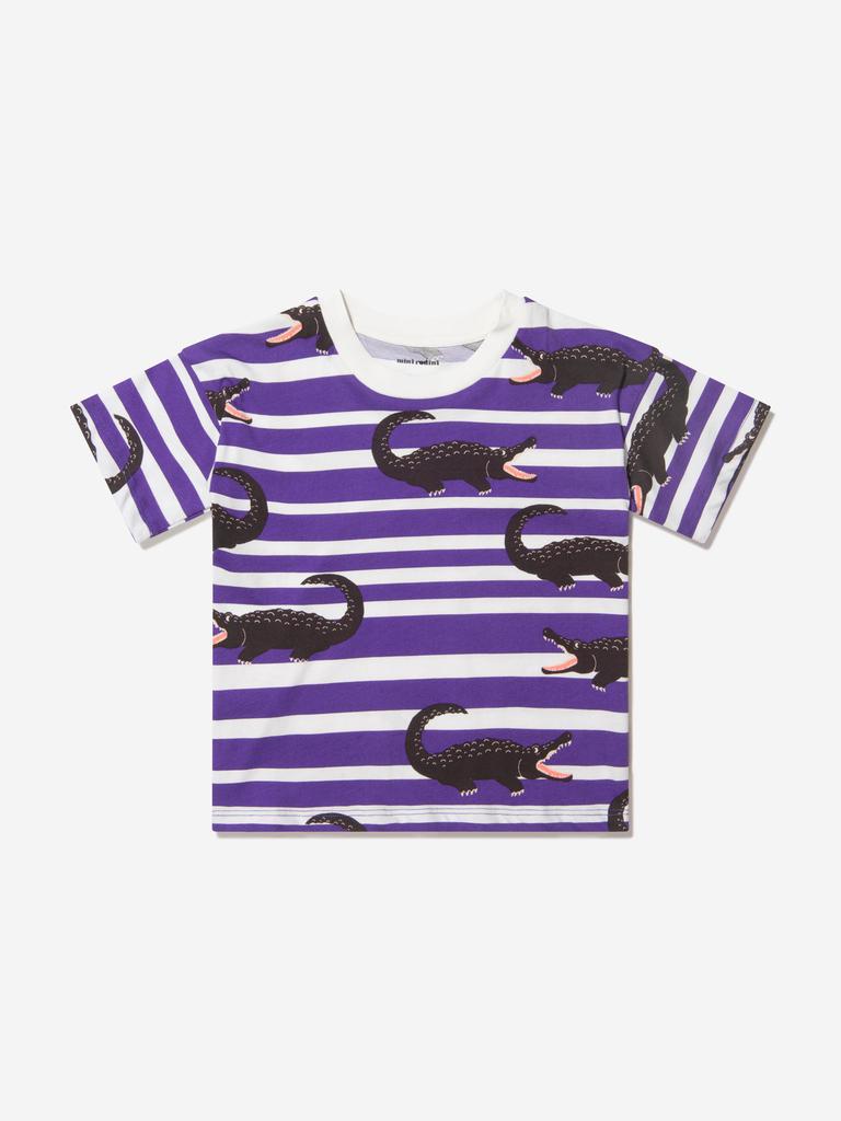 Mini Rodini Girls Organic Cotton Striped Crocodile T-Shirt