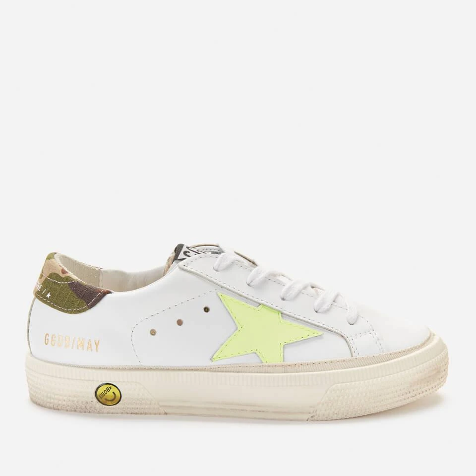 undefined GOLDEN GOOSE KIDS' LEATHER UPPER STAR AND HEEL TRAINERS - WHITE/FLUO YELLOW/GREEN CAMOUFLAGE 1