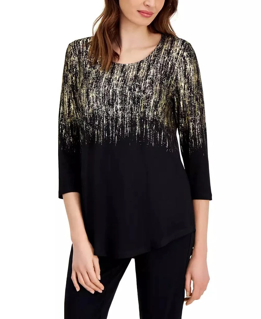 JM Collection Women's Foil-Print Knit 3/4-Sleeve Top, Created for Macy's 1