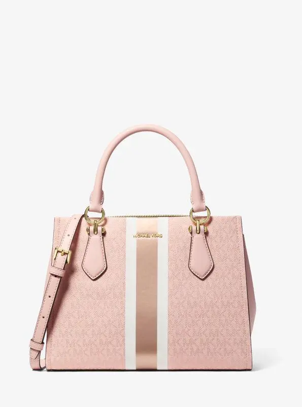Michael Kors Marilyn Medium Signature Logo Stripe Satchel