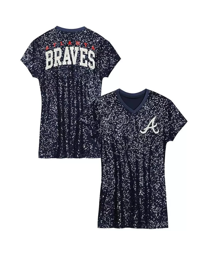 Outerstuff Big Girls Navy Atlanta Braves Sequin V-Neck Dress 1