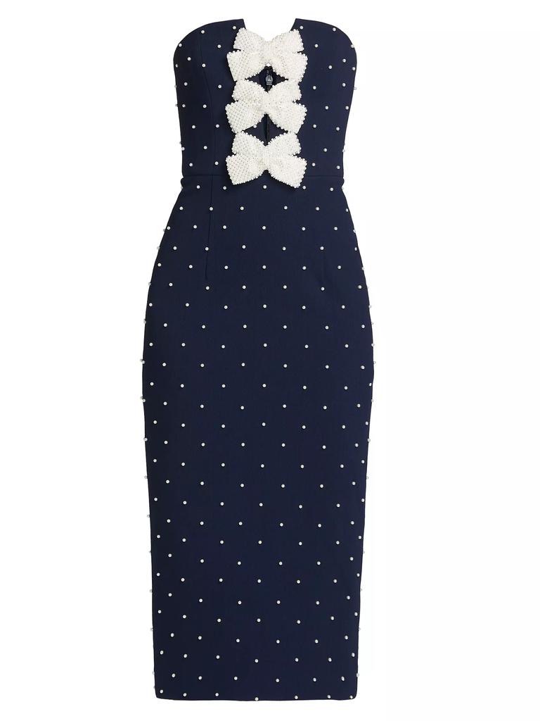 Rebecca Vallance Veronica Pearl Bow Strapless Midi-Dress