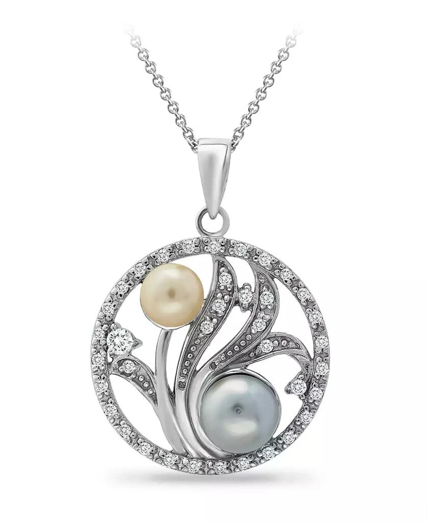 Macy
s Multi-Color Imitation Pearls and Cubic Zirconia Floral Medallion Pendant in Silver Plate 18"