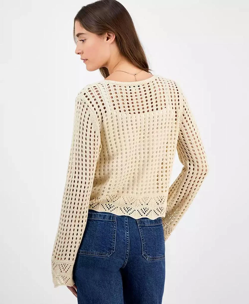 Hooked Up by IOT Juniors' Tie-Front Crochet Cardigan Sweater 2